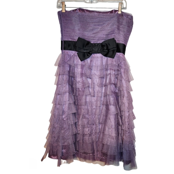 Y2k Betsey Johnson Lavender Tulle Tiered Strapless Mini Dress Size 6 - Picture 2 of 5
